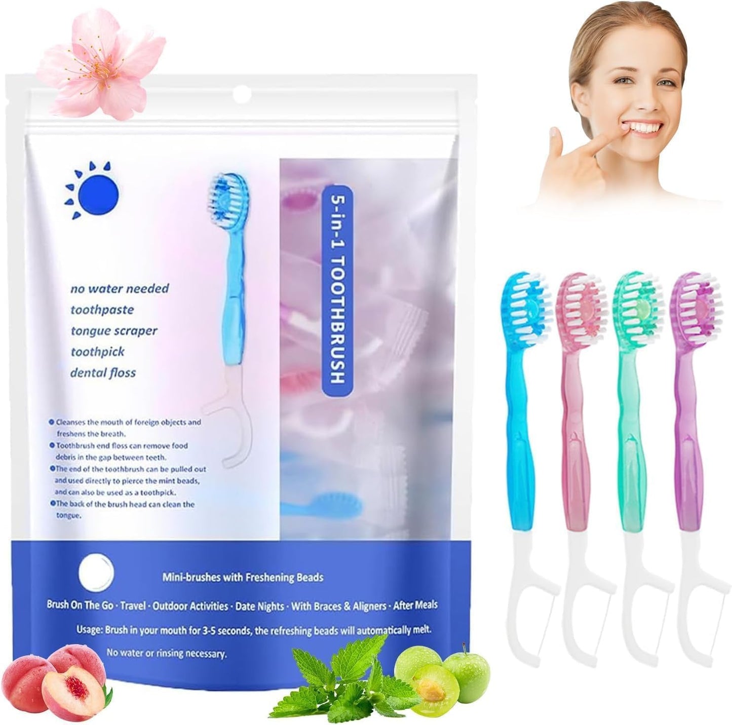 SKY-TOUCH 5 in 1 Toothbrush & Floss, 26Pcs mini toothbrushes with Toothpaste, All in one Oral Care on The go, 5 in 1 mini Brush, Toothpaste and Floss, Disposable Travel Toothbrush Set