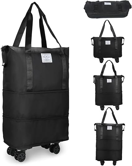 SKY-TOUCH Travel Duffel Bags, Expandable Luggage Bag with Wheels, Suitcase with Spinner Wheels, Duffel Bag for Men and Women Lightweight Suitcases, Black