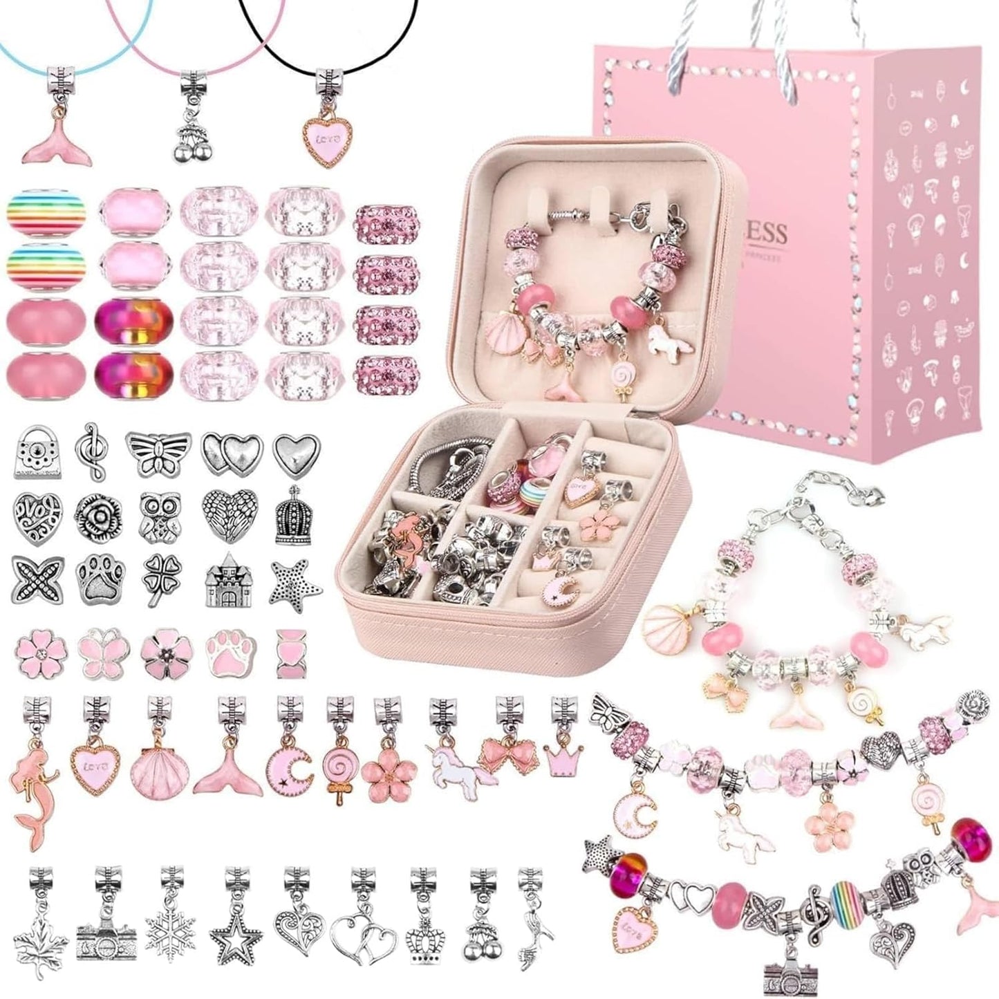 SKY-TOUCH Charm Bracelet Making Kit for Girls, 68pcs DIY Jewelry Making Kits with Box, Gift for Girls Craft Toys Birthday Christmas Toys Age 6-12