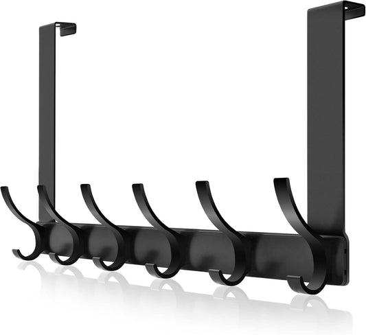 SKY-TOUCH Over Door Hook Hanger 6 Hookds, for Hanging Clothes, Hats, Coats, Towels, Robes - Rust Resistant Door Hanger with 6 Hooks, 20KG Maximum load, Aluminum, 40x18cm