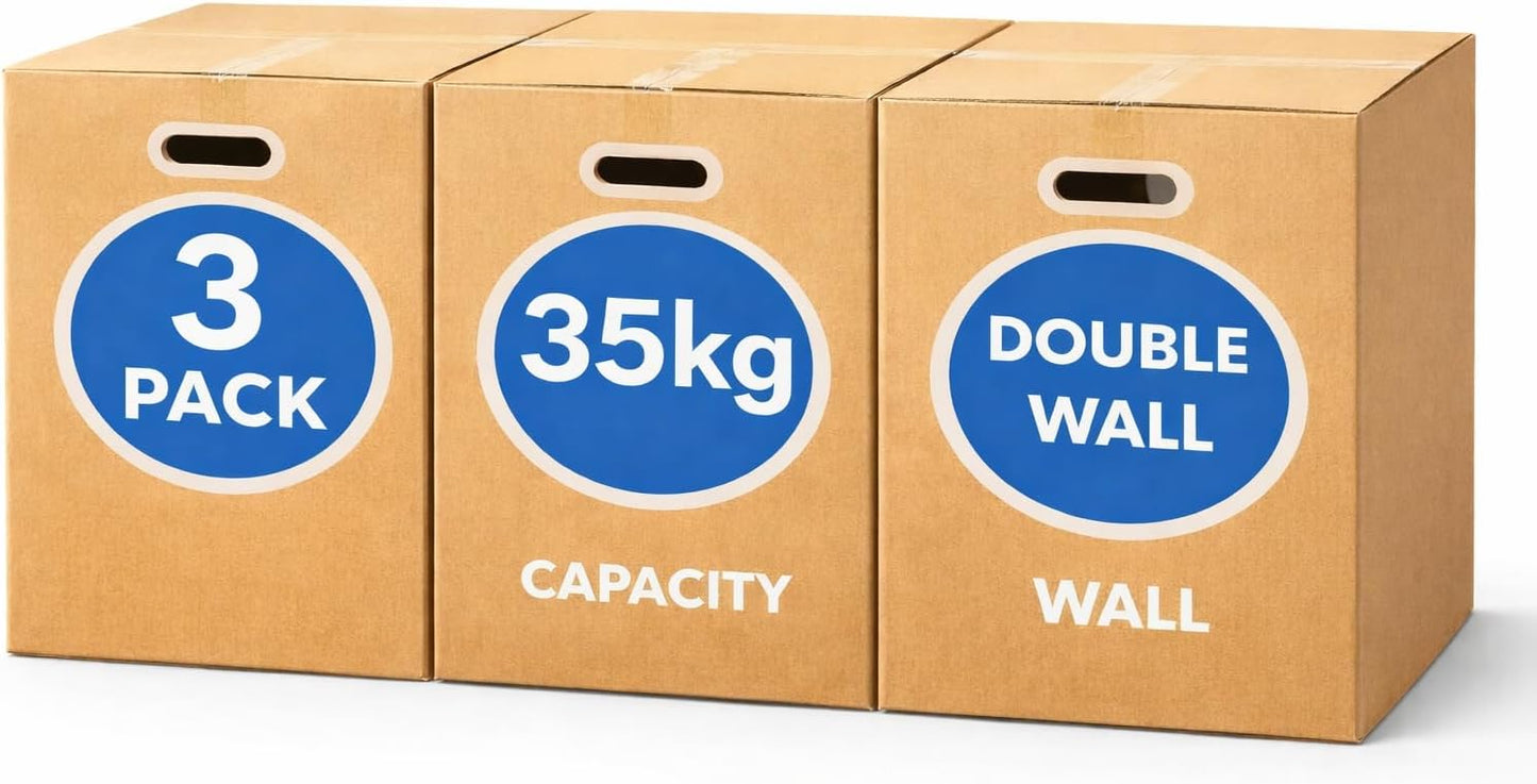 SKY-TOUCH 3 PACK Moving Boxes with Easy Carry Handles, Extra Large 70x50x50cm, Standard Corrugated Shipping Mailer Boxes, Brown Carton for Packaging, Shipping and Storage, 35KG