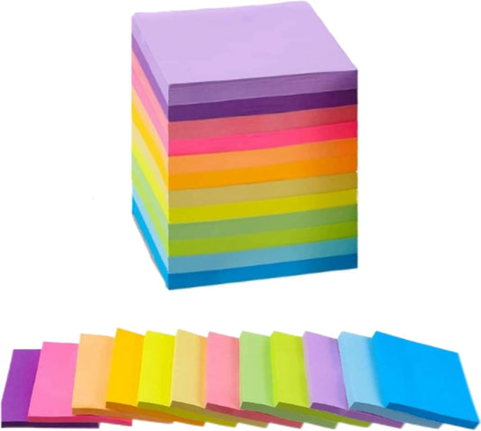 SKY-TOUCH Fluorescent Colored Post-it Notes, 3x3 inches | 12 color combinations (12 books, 600 notes total) | Strong adhesive, easy to tear | Suitable for study, office, and reminders
