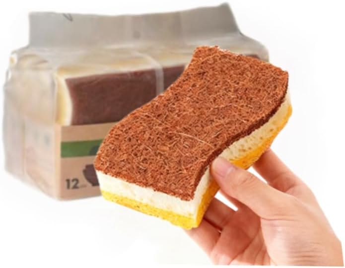 SKY-TOUCH 12 PACK Cleaning Sponges, Natural Jute Pulp & Coconut Fiber Scrubber Sponges for Dishwashing, Pot Scrubbing, and Kitchen Cleaning, Eco-Friendly, Durable, Multi-Purpose Sponges