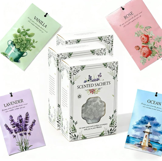 SKY-TOUCH Fragrance sachets，Ocean Rose Lavender Vanilla Scented Sachets, 3 Boxes/12Pcs (4 Scents), Long-Lasting Air Freshener for Home & Office, Natural Deodorizer for Closet, Bathroom, Bedroom