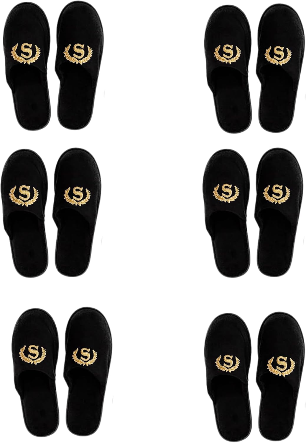 SKY-TOUCH 6 Pairs Of Disposable Black Slippers, Individually Packaged, Cotton Non-Slip, Suitable For Hotels, Spas, Graduation Ceremonies, Wedding Parties, Home Travel, Suitable For Adults