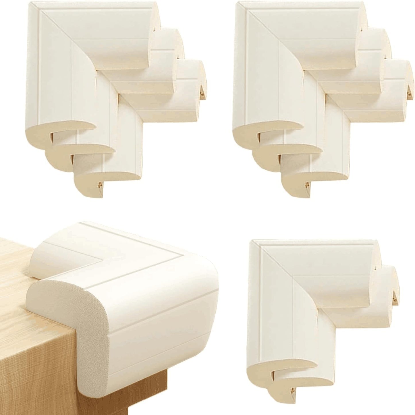 SKY-TOUCH 8 PACK Baby Safety Corner Guard, Hefty-Fit Heavy-Duty Soft NBR Rubber Foam, Furniture Fireplace Safety Bumper Guard, Off-White, with Stick Tape