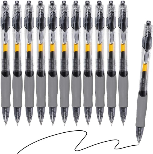 SKY-TOUCH 12 PCS set 0.5mm Retractable Black Ink Pens, Bullet Tip, Quick Drying Black Ink, Soft Rubber Grip, Smooth Writing, Perfect for Exams & Signing