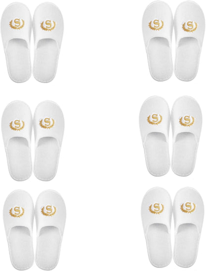 SKY-TOUCH 6 Pairs of Non Slip Disposable Spa Slippers, Eco-Friendly Indoor Slippers for Bathroom, Bedroom, Hotel, Flight,Spa,Unisex Fits 42-46, White - Individually Package