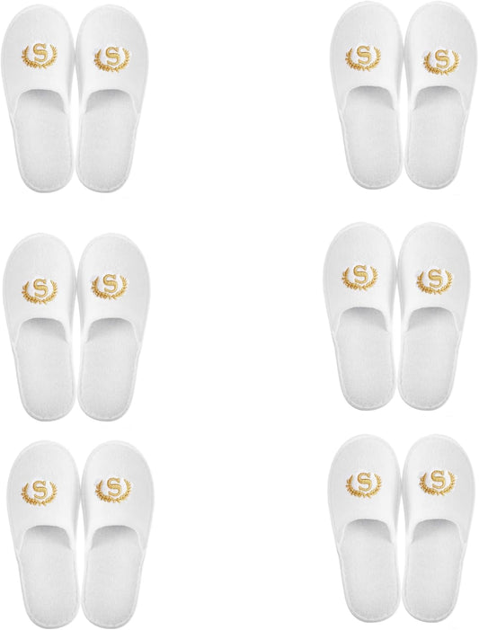 SKY-TOUCH 6 Pairs of Non Slip Disposable Spa Slippers, Eco-Friendly Indoor Slippers for Bathroom, Bedroom, Hotel, Flight,Spa,Unisex Fits 42-46, White - Individually Package