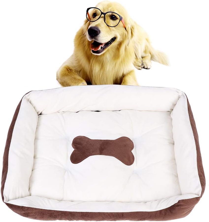 SKY-TOUCH Rectangle Dog Beds, Sleeping Pet Bed Washable with Anti-Slip Waterproof Bottom, Soft Cosy Mattress Cushion for Small, Medium, Large Pets, 80x60x15CM