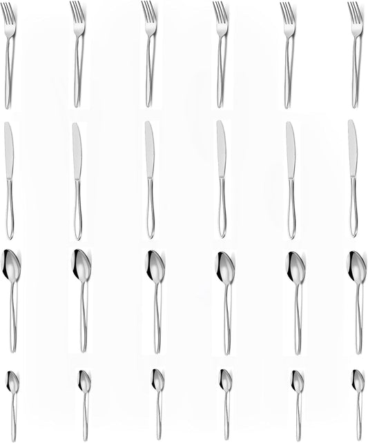 SKY-TOUCH 24-Pieces Silverware Set, Stainless Steel Flatware Tableware Set for 6, Flatware Silverware Set with Knife Fork Spoon, Elegant Tableware for Home Daily Use, Dishwasher Safe