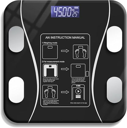SKY-TOUCH Digital Weight Scale for Body Weight, Digital Scales Accurate with All in One LCD Display, Weight/Body Fat/BMI, Fitness Composition Analysis, Black, lbs/kg, 26x26cm