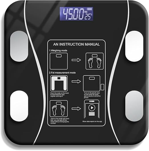 SKY-TOUCH Digital Weight Scale for Body Weight, Digital Scales Accurate with All in One LCD Display, Weight/Body Fat/BMI, Fitness Composition Analysis, Black, lbs/kg, 26x26cm