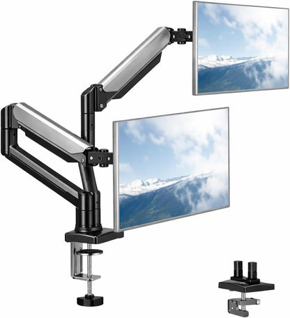 SKY-TOUCH Dual Monitor Stand for Desk, Adjustable Spring Double Monitor Mount Holds for 17"–32" Computer Screens, Full Adjustable Monitor Stand with Clamp/Grommet Base, Holds up to 10kg per Arm