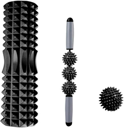 SKY-TOUCH 4 In 1 Fitness Pilates Foam Roller Yoga Column Massage Relax Ball Set - with Carry Bag