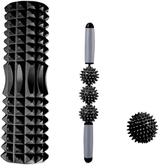 SKY-TOUCH 4 In 1 Fitness Pilates Foam Roller Yoga Column Massage Relax Ball Set - with Carry Bag