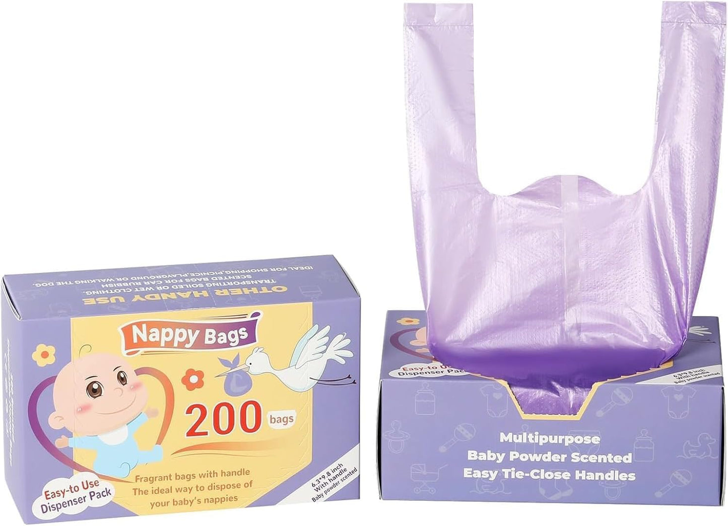 SKY-TOUCH Portable Biodegradable Disposable Diaper Wet Waste Bag (400pcs/box) Baby Powder Scented Wet Waste Bag Vest Design Baby Diaper Bag Suitable for Travel and Daily Use