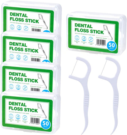 SKY-TOUCH 250 Count Dental Floss Picks – Extra Strong Dental Floss for Deep Cleaning, Comfortable Anti-Slip Handle, 50 Picks Per Portable Box for Home, Office, Travel, and Family Oral Care