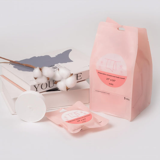 SKY-TOUCH 20Pcs Large Compressed Disposable Bath Towels, 70x140cm Portable Single-Use Towels, Soft and Absorbent Travel Towels for Camping, Hotel, Beach, Gym, and Outdoor Use(Pink)