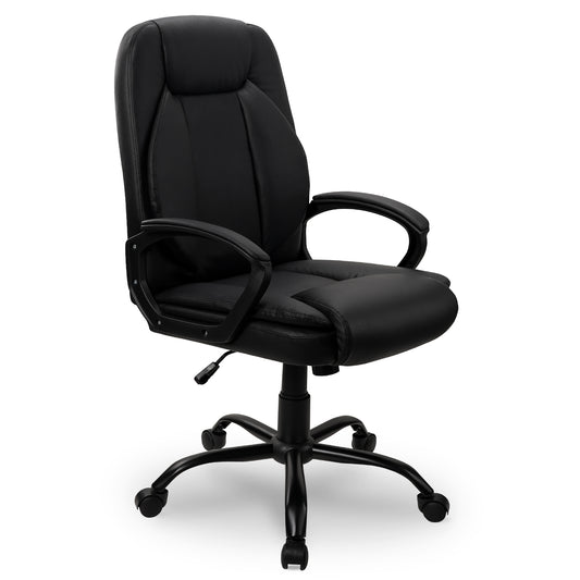 SKY-TOUCH Office Chair, Executive Desk Chair, Classic PU Leather Padded Mid-Back Height Adjustable and Tilt, 350Lb Capacity, Office Computer Desk Chair with Armrest, Black- 26"D x 23.75"W x 42"H