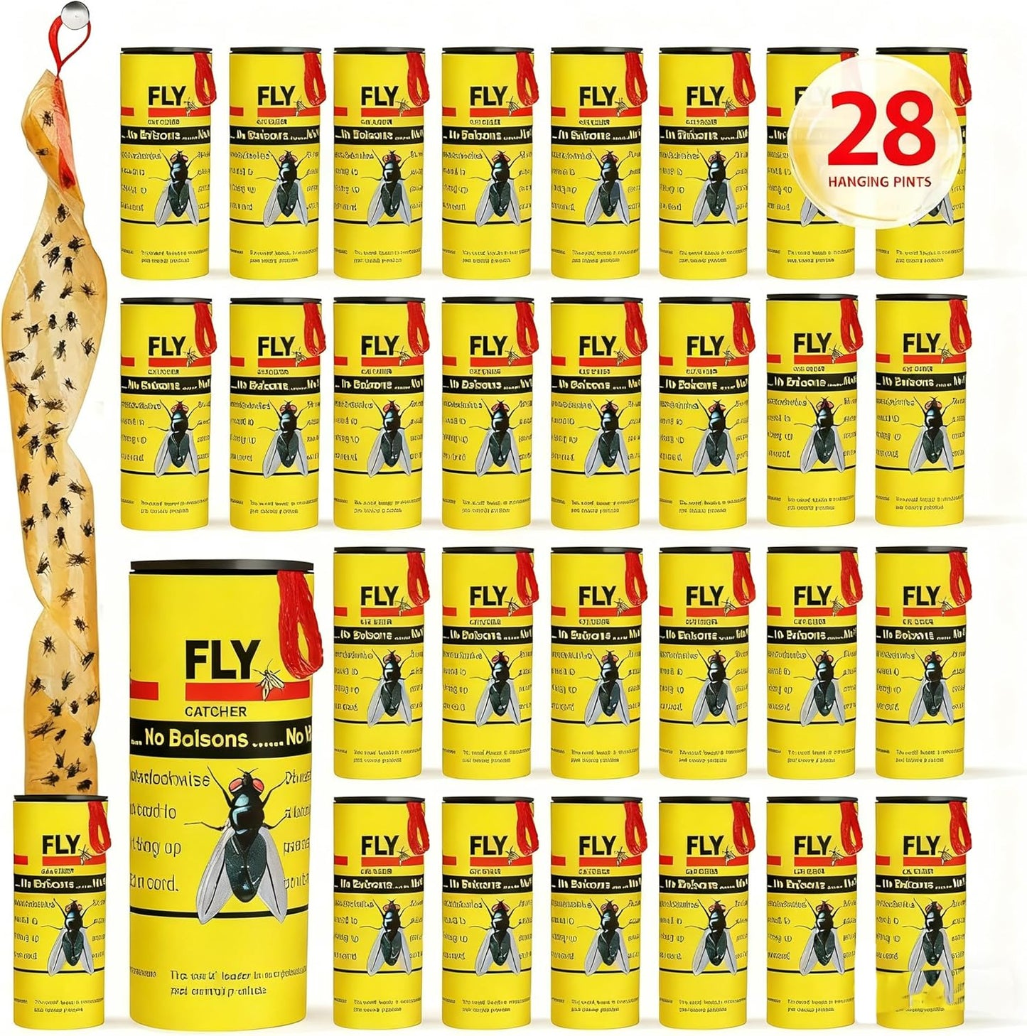 SKY-TOUCH 28 Pcs Sticky Fly Trap Indoor,Fly Traps Outdoor Hanging, Fruit Fly Trap Strips Tape Killer, Flying Insect Trap for Gnat, Insect,Mosquito,Suitable for home, kitchen, terrace.