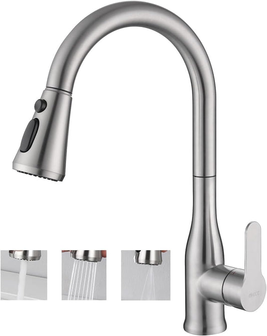 SKY-TOUCH Kitchen Faucet Tap with Pull Down Sprayer,3 Spray Mode High Pressure Kitchen Faucet for Kitchen - Stainless Steel Sink Mixer Tap,80CM water inlet pipe