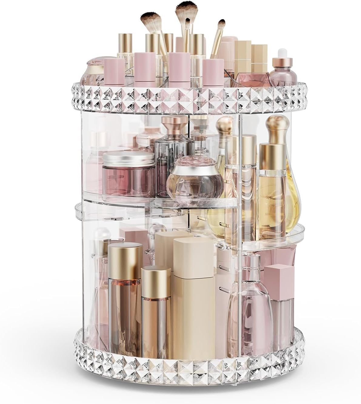 SKY-TOUCH 360-Degree Rotating Makeup Organizer,3-Tier Adjustable Cosmetic Storage Display Box | Transparent Vanity Organizer for Skincare, Fragrance, and Beauty Products | Bedroom,Countertop Organizer