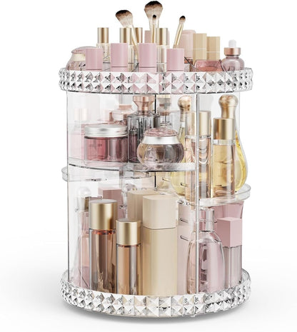 SKY-TOUCH 360-Degree Rotating Makeup Organizer,3-Tier Adjustable Cosmetic Storage Display Box | Transparent Vanity Organizer for Skincare, Fragrance, and Beauty Products | Bedroom,Countertop Organizer