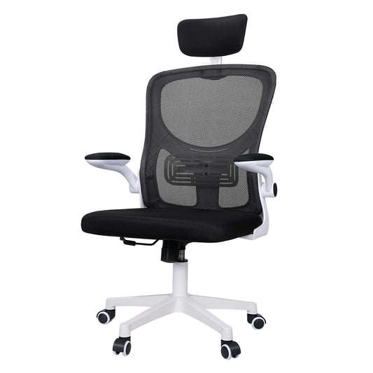 SKY-TOUCH Ergonomic Office Chair,Height adjustable Gaming Chair, Breathable Mesh Design High Back Desk Chair with Flexible Headrest, Swivel Padded Armrest, Lumbar Support, Tit, White