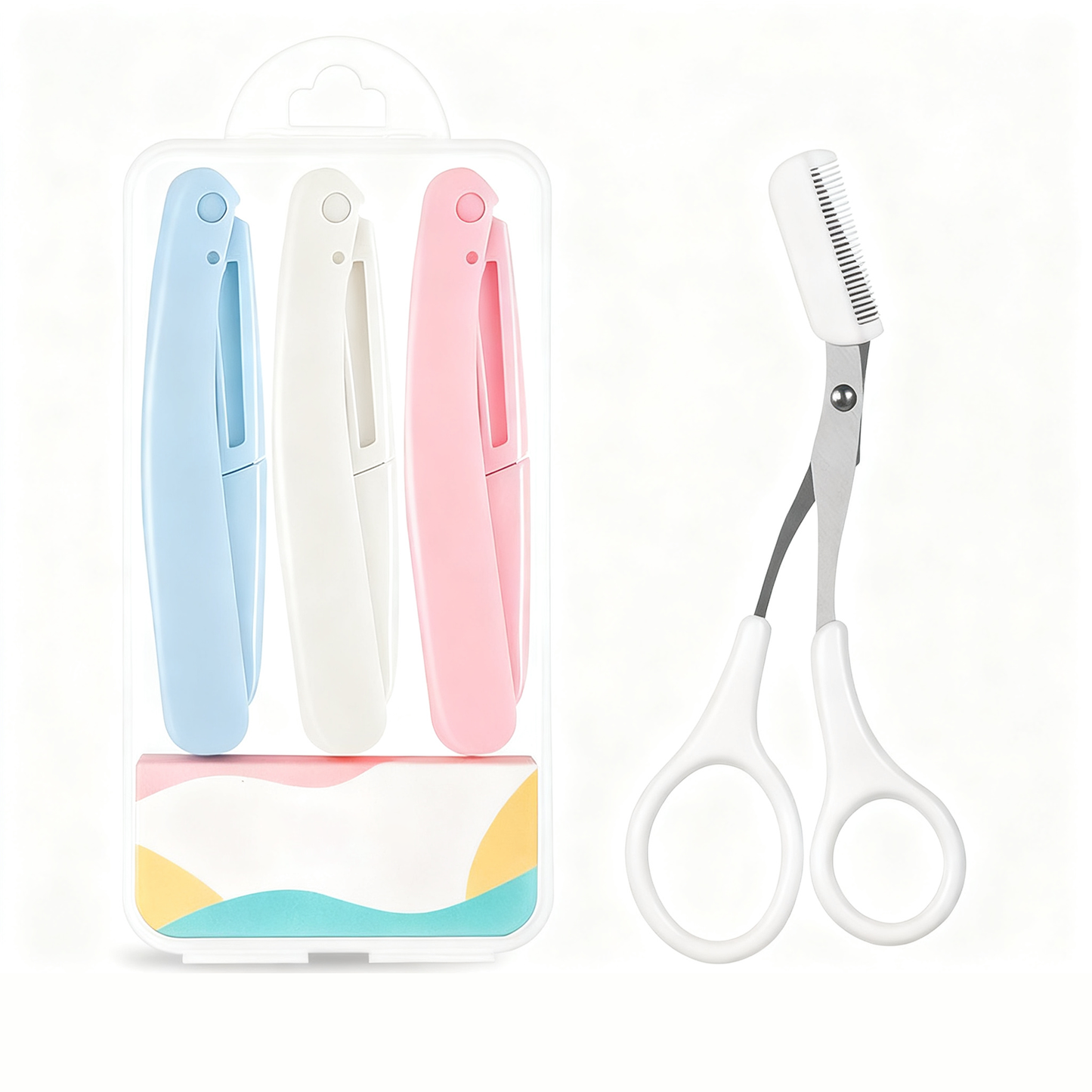 SKY- TOUCH 4Pcs Foldable Eyebrow Trimmer Set, Portable And Gentle Hair Removal Tool, Stainless Steel Shaver for Facial Hair, Hand/Foot, And Body Hair Removal