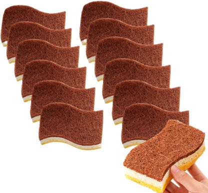 SKY-TOUCH 12 PACK Cleaning Sponges, Natural Jute Pulp & Coconut Fiber Scrubber Sponges for Dishwashing, Pot Scrubbing, and Kitchen Cleaning, Eco-Friendly, Durable, Multi-Purpose Sponges