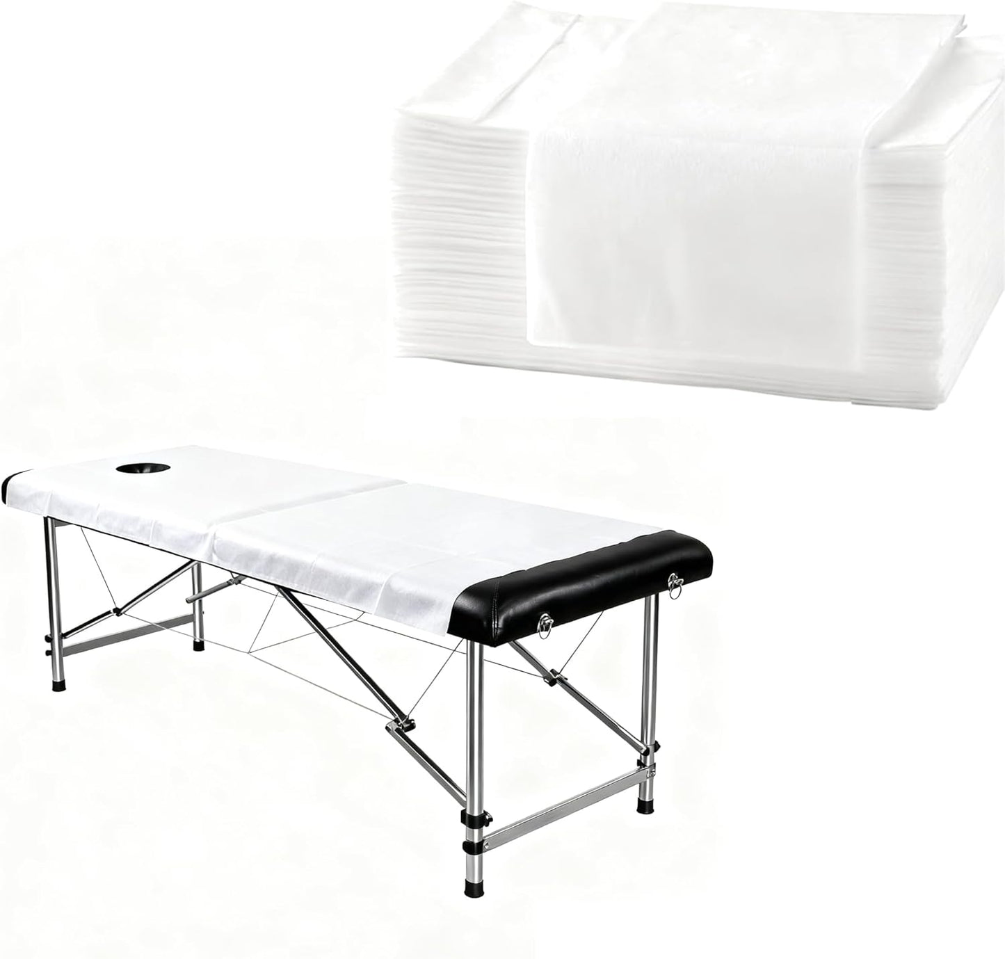 SKY-TOUCH 50Pcs Disposable Massage Table Sheets with Face Hole Waterproof & Oil-Resistant Non-Woven Bed Covers for Spa, Massage & Beauty Treatments, Breathable Hygienic & Comfortable (White 180*80cm)