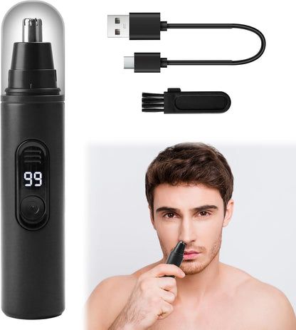 SKY-TOUCH Nose Hair Trimmer, Ear Eyebrow Trimming Tool with Display, Ear Hair Removal Rechargeable Waterproof Easy Cleansing, Dual Edge Blades Razor Painless Ears and Nose Clipper for Man Woman