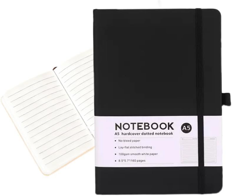 SKY-TOUCH A5 PU Leather Strap Notebook, Black 192 Pages Journal for Office, Study, and Daily Use