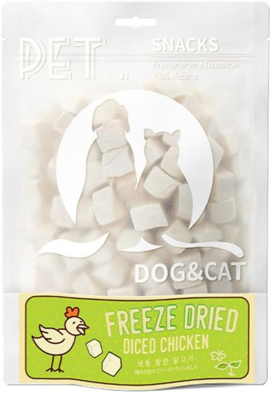 SKY-TOUCH Freeze Dried Dog and Cat Treats, 80g Resealable Value Pack, 100% Chicken, Single Ingredient Natural Healthy Training Treats & Food Topper, High Protein Raw Pet Snacks, No Additives