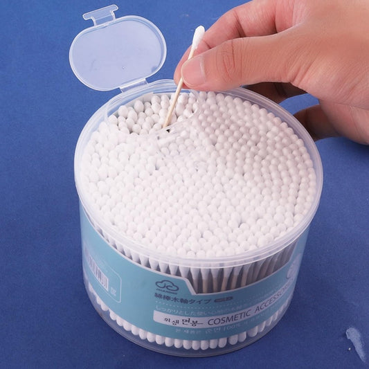 SKY-TOUCH 500 Count Cotton Swabs Double-Tipped Round, Bamboo Clean Swabs for Personal Care, Ear Cleaning, Makeup, Nails