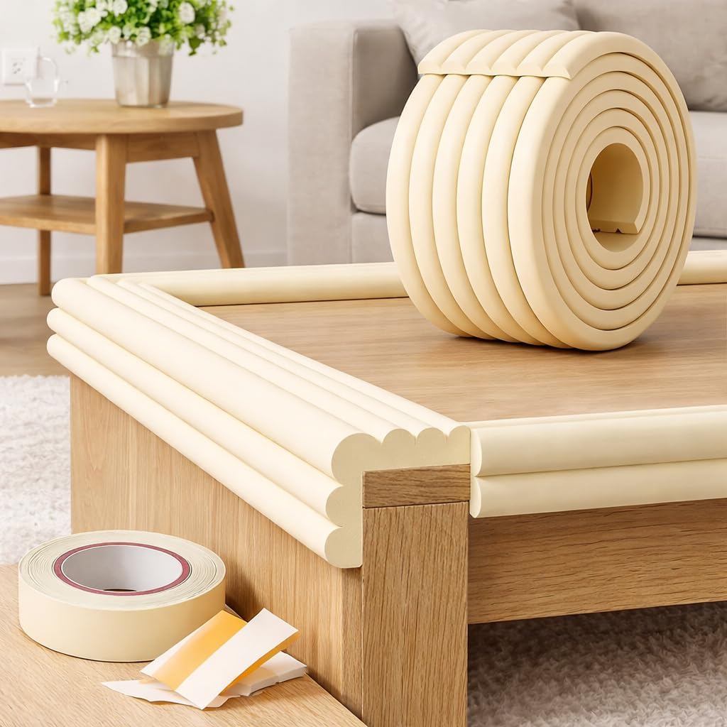 SKY-TOUCH Baby Safety Corner Guard – 4M Table Edge Corner Protector Strip + 8 PACK Baby Safety Corner Guard, for Furniture Edges & Corner Guard Cushion Set Child Protection Bumper Strip with Tape