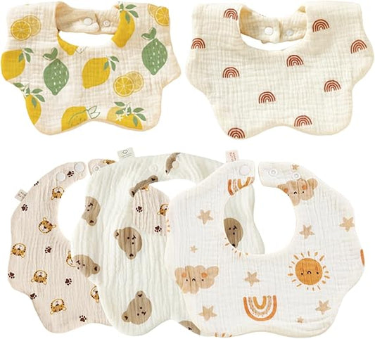 SKY-TOUCH Muslin Baby Drooling Bibs 5/10 Pack, 100% Cotton Soft Absorbent Bandana Drool Bibs with Adjustable Snaps Cotton for Teething and Drooling Unisex Baby