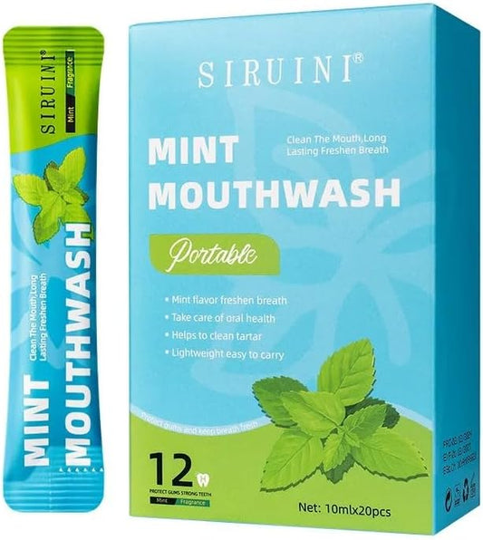 SKY-TOUCH 20-Count Travel Mouthwash, 10ml x 20 Individually Wrapped - Fresh Mint, Portable & Convenient - Freshens Breath, Cleans Teeth, Prevents Bad Breath, No Alcohol