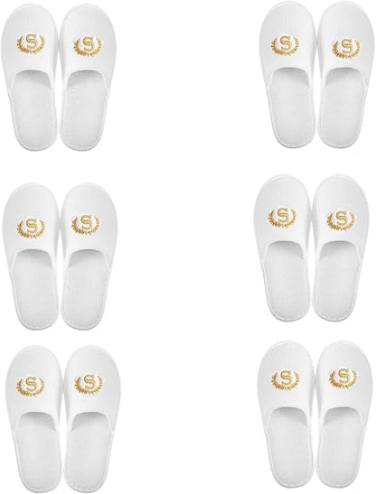 SKY-TOUCH 6 Pairs Of Disposable White Slippers, Individually Packaged, Cotton Non-Slip, Suitable For Hotels, Spas, Graduation Ceremonies, Wedding Parties, Home Travel, Suitable For Adults