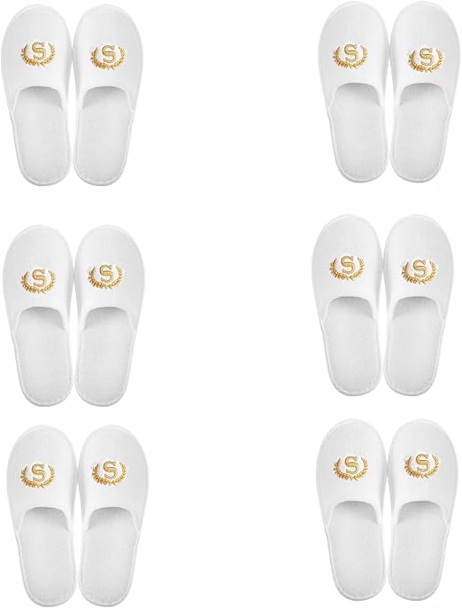 SKY-TOUCH 6 Pairs Of Disposable White Slippers, Individually Packaged, Cotton Non-Slip, Suitable For Hotels, Spas, Graduation Ceremonies, Wedding Parties, Home Travel, Suitable For Adults