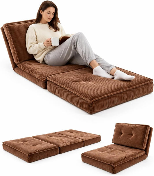 SKY-TOUCH Folding Sofa Bed, 3 in 1 Mattress Sofa Bed for Backrest Chair/Backrest Sofa, Detachable And Washable, Multi-Function Folding Couch Bed for Dorm/Bedroom/Office, Brown, 224x89x8.5cm