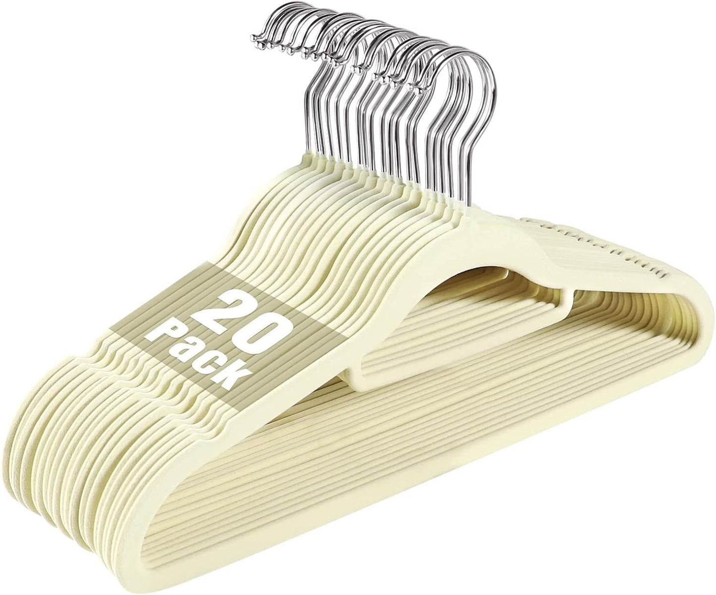 SKY-TOUCH 20pack Non-Slip Velvet Hangers,Ultra Thin Space Saving Suit Hangers,with Tie Bar & 360° Hook,for Suits, Jackets & Clothes- Home Storage Solution (Beige)