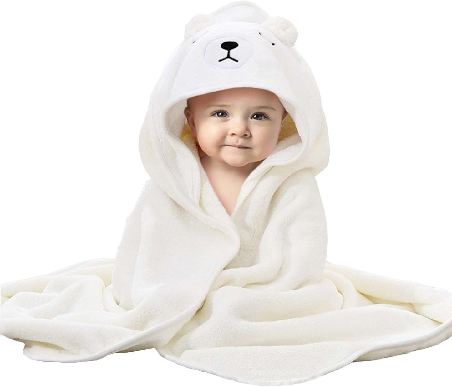 SKY-TOUH Baby Towels with Hood, Ultra Soft Hooded Baby Bath Towels for Newborn, Soft and Absorbent Animal Bear Design, Baby Stuff Shower Gifts for Boy and Girl, 80x80cm, White