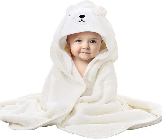 SKY-TOUH Baby Towels with Hood, Ultra Soft Hooded Baby Bath Towels for Newborn, Soft and Absorbent Animal Bear Design, Baby Stuff Shower Gifts for Boy and Girl, 80x80cm, White