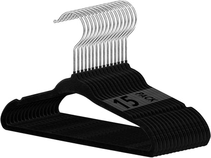 SKY-TOUCH 15Pcs Non-Slip Velvet Kids Hangers, Premium Baby Clothes Hangers with 360 Chrome Swivel Hook, Non Slip Toddler Hangers for Kids and Children Clothes Space saving (Black)