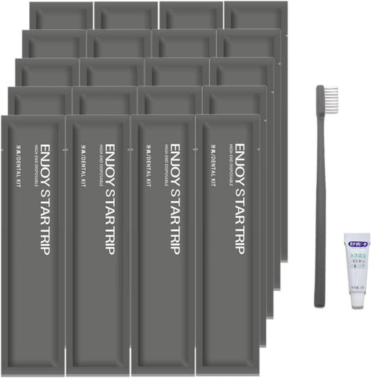 SKY-TOUCH 20Pcs Disposable Travel Toothbrushes with Single Pack Probiotic Toothpaste, Soft Bristle, Individually Waterproof Packaging, Single Use for Hotel, Camping, Travel, Home, Guests(Grey)