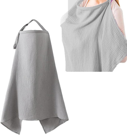 SKY-TOUCH Muslin Nursing Cover for Baby Breastfeeding, 360°Full Coverage Nursing Poncho, Breathable 100% Cotton Breastfeeding Cover with Rigid Hoop for Mother Nursing Apron,90x47cm, Grey