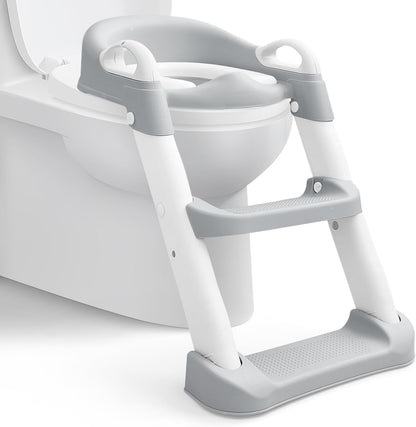 SKY-TOUCH Kids Potty Training Seat with Steps,Adjustable Toddlers Potty Toilet Trainer,Toilet Ladder Seat, Folding Children's Toilet Training with Steps Non Slip & Space Efficient for Boys Girls，Grey