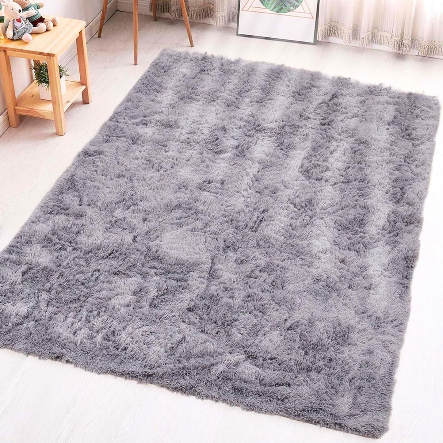 SKY-TOUCH 60x110cm Area Rugs Homeware Rugs, Super Soft Fluffy Large Shaggy Rug Thick Pile Non Shedding, Area Rugs for Bedroom Anti Slip, Light grey
